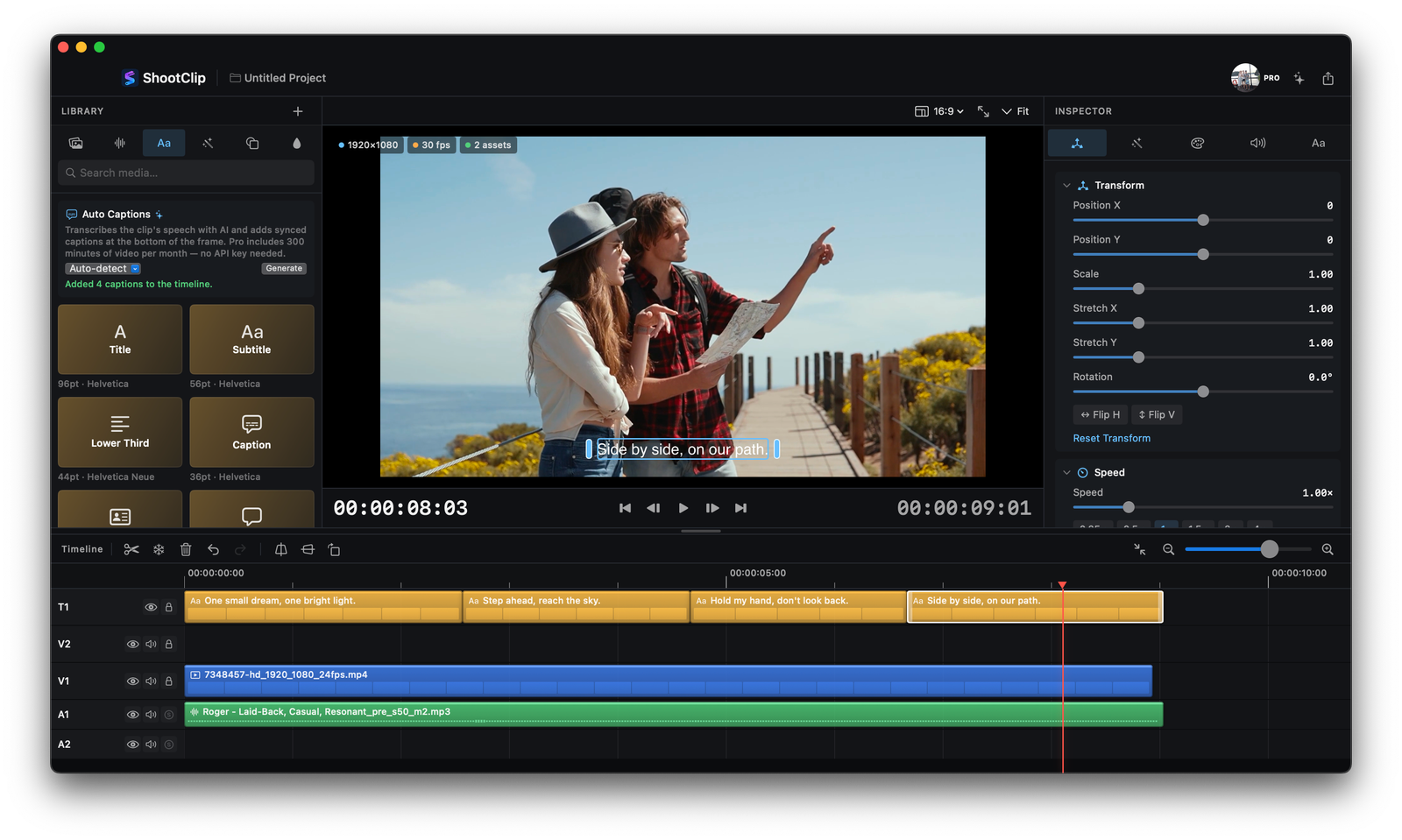 Automatic AI captions in ShootClip