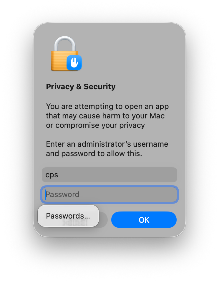 Enter your administrator password and click OK